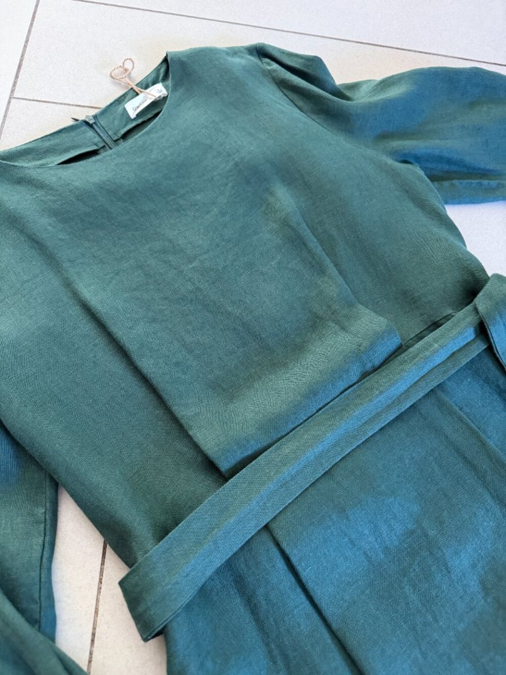 Grae Cove Emerald Green Tie Waist Linen Dress Large - Picture 3 of 8